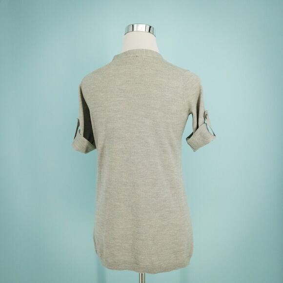 Theory Size Medium M Gray Ange New Steady Short Sleeve Wool Cardigan Sweater - Picture 2 of 6